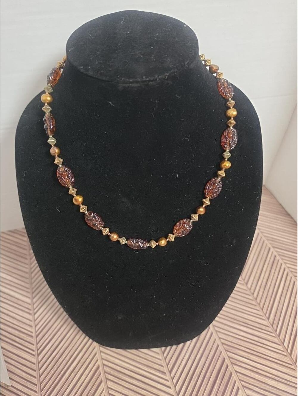 Vintage Style Brown and Gold Beaded Necklace